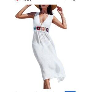 Shein Boho Multicolor White sheer Cover Up Size XL Swimwear crochet detail